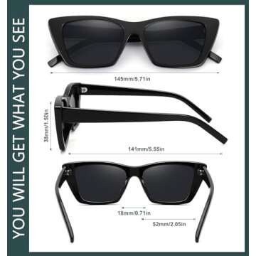 WOWSUN Narrow Small Vintage Polarized Cat Eye Sunglasses for Women
