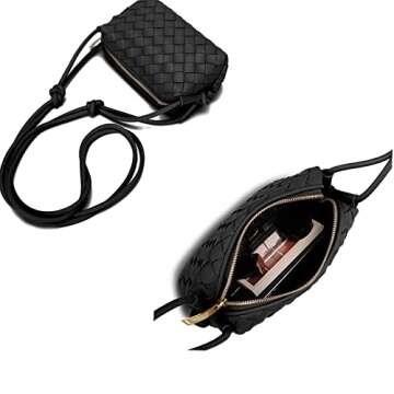 Woven Crossbody Bags For Women, Small Handmade Purse Clutch Shoulderbag Handbag, Zipper Closure (Black)