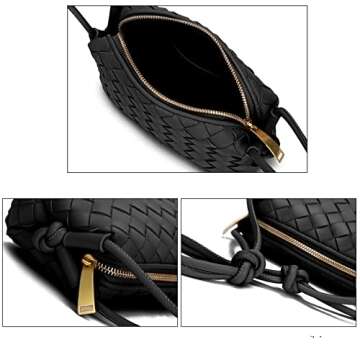 Woven Crossbody Bags For Women, Small Handmade Purse Clutch Shoulderbag Handbag, Zipper Closure (Black)