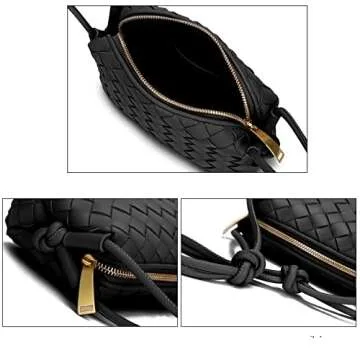 Woven Crossbody Bags For Women, Small Handmade Purse Clutch Shoulderbag Handbag, Zipper Closure (Black)