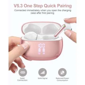 HUIFU Ear Buds Wireless Earbuds - Bluetooth Headphones 40H Playtime LED Display Deep Bass Stereo in-Ear Earphones with IPX7 Waterproof for iPhone Android Phone Tablet Laptop, Rosepink