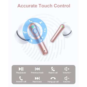 HUIFU Ear Buds Wireless Earbuds - Bluetooth Headphones 40H Playtime LED Display Deep Bass Stereo in-Ear Earphones with IPX7 Waterproof for iPhone Android Phone Tablet Laptop, Rosepink