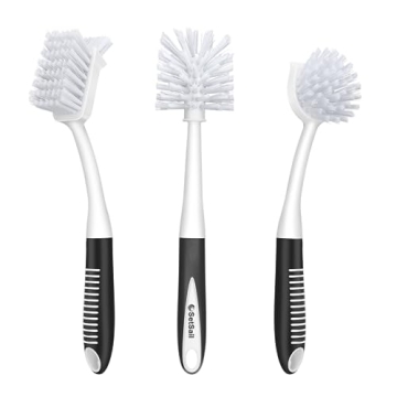 SetSail Dish Brush Set of 3 - Long Handle Cleaning Brushes with Scraper Tips