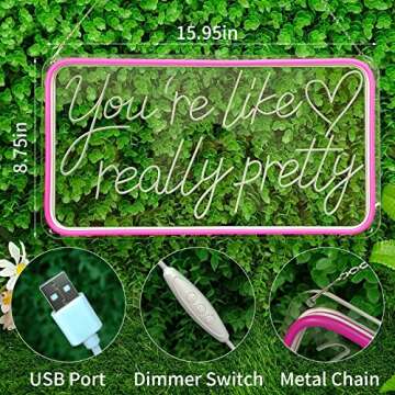 You're Like Really Pretty Neon Signs for Wall Decor, Led Neon Sign Aesthetic Room Decor for Teen Girls Neon Lights Signs for Bedroom, Salon,Wedding Party Pink Neon Name Sign