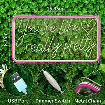 You're Like Really Pretty Neon Signs for Wall Decor, Led Neon Sign Aesthetic Room Decor for Teen Girls Neon Lights Signs for Bedroom, Salon,Wedding Party Pink Neon Name Sign