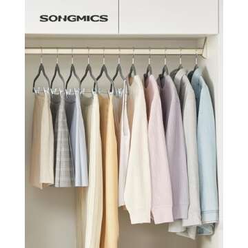 SONGMICS 30-Pack Pants Hangers, 16.7-Inch Long Velvet Hangers with Adjustable Clips, Heavy-Duty, Non...