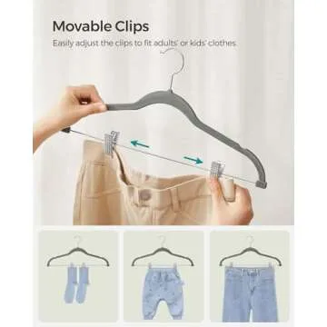 SONGMICS 30-Pack Pants Hangers, 16.7-Inch Long Velvet Hangers with Adjustable Clips, Heavy-Duty, Non-Slip Skirt Hangers, Space-Saving for Pants, Skirts, Coats, Dresses, Gray UCRF12V30