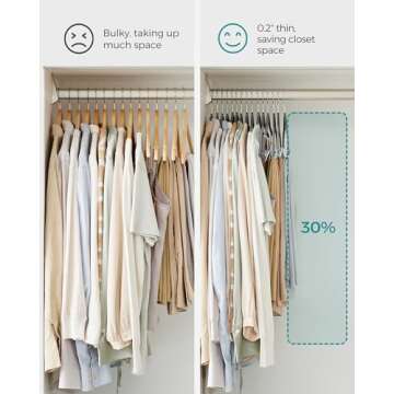 SONGMICS 30-Pack Pants Hangers, 16.7-Inch Long Velvet Hangers with Adjustable Clips, Heavy-Duty, Non-Slip Skirt Hangers, Space-Saving for Pants, Skirts, Coats, Dresses, Gray UCRF12V30