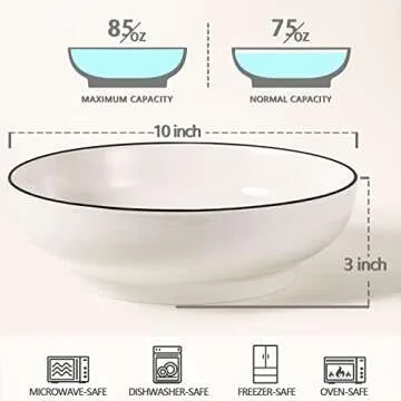 Wareland Large Serving Bowls, 85 Ounce Big Salad Bowls, 10 Inch White Ceramic Fruit Bowl, Pho Bowls ...