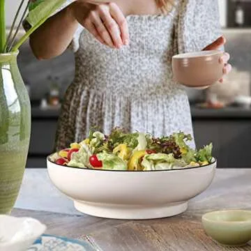 Wareland Large Serving Bowls, 85 Ounce Big Salad Bowls, 10 Inch White Ceramic Fruit Bowl, Pho Bowls Set of 2, Mixing Bowls for Kitchen, Serving Dishes for Entertaining, Microwave & Dishwasher Safe