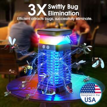 Bug Zapper Outdoor Indoor Mosquito Zapper Solar Fly Zapper Rechargeable Electric Mosquito Killer IP6...