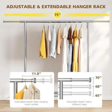 Raybee Heavy Duty Clothes Rack, Clothing Rack Load 485 LBS, Metal Garment Rack, Rolling Clothes Rack for Hanging Clothes, Portable Clothes Rack with Sturdy Wheels