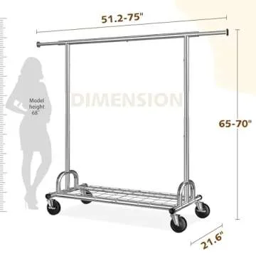 Raybee Heavy Duty Clothes Rack, Clothing Rack Load 485 LBS, Metal Garment Rack, Rolling Clothes Rack for Hanging Clothes, Portable Clothes Rack with Sturdy Wheels