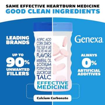 Genexa Clean Antacid Maximum Strength Chewable Tablets, Dye Free, 0% Artificial Additives, Calcium C...
