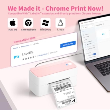 ASprink Bluetooth Thermal Label Printer - 241BT Wireless Shipping Label Printer for Small Business & Packages, Pink Thermal Label Printer Shipping Label Maker, Compatible with iPhone, USPS, Amazon