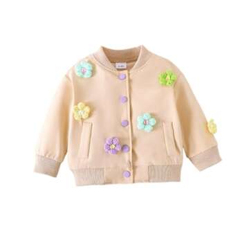 Girls Puffy Jacket Children's Kawaii Strawberry Print Button Down Long Sleeve V Neck Crop Cardigan (White, 18-24 Months)