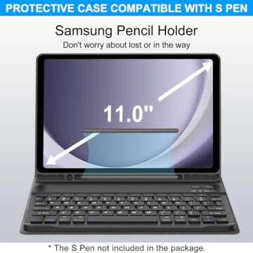 Keyboard Case for Samsung Galaxy Tab A9+ Tablet 11”, Dechatable Keyboard Bluetooth, Smart Cover Galaxy A9 Plus Tablet Case with Keyboard, Leather Folio Case for Tab A9 Plus with Pencil Holder, Black