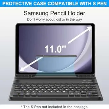 Keyboard Case for Samsung Galaxy Tab A9+ Tablet 11”, Dechatable Keyboard Bluetooth, Smart Cover Galaxy A9 Plus Tablet Case with Keyboard, Leather Folio Case for Tab A9 Plus with Pencil Holder, Black