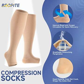 Bropite Open Toe Compression Socks for Healthy Circulation