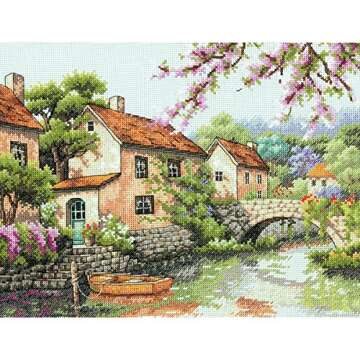 Dimensions Village Canal Counted Cross Stitch Kit, 14 Count Light Blue Aida, 13'' x 10''
