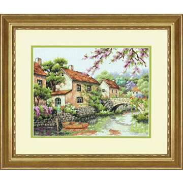 Dimensions Village Canal Counted Cross Stitch Kit, 14 Count Light Blue Aida, 13'' x 10''