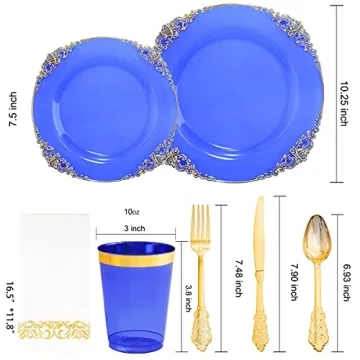 Nervure 175PCS Blue Gold Plates Set for Stylish Parties