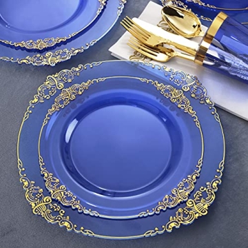 Nervure 175PCS Blue Gold Plates Set for Stylish Parties