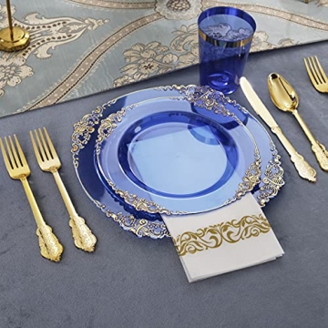 Nervure 175PCS Blue Gold Plates Set for Stylish Parties