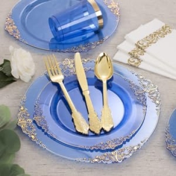Nervure 175PCS Blue Gold Plates Set for Stylish Parties
