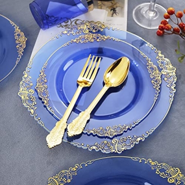 Nervure 175PCS Blue Gold Plates Set for Stylish Parties