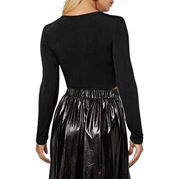 Remidoo Women's Sexy Cut Out Keyhole Long Sleeve Crop Top Twist Front Slim Fit T Shirt