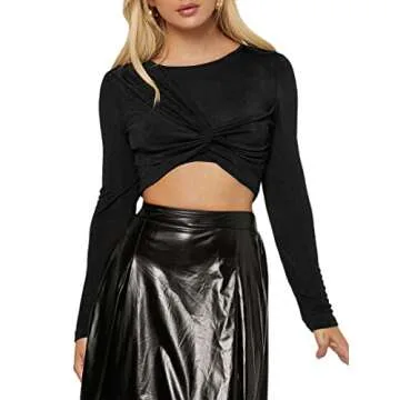 Remidoo Women's Sexy Cut Out Keyhole Long Sleeve Crop Top Twist Front Slim Fit T Shirt