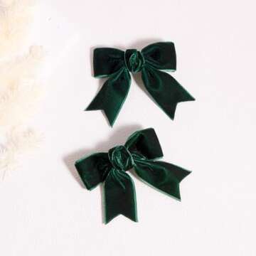 Cute Green Velvet Hair Bow Clips 3" Fall Bowknot Alligator Barrettes Hairpins for Baby Girls,Toddler...