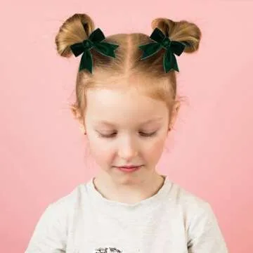 Cute Green Velvet Hair Bow Clips 3" Fall Bowknot Alligator Barrettes Hairpins for Baby Girls,Toddlers, Kids,Teens Christmas Party Dress Accessories Handmade Birthday Gift 2 Pack