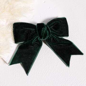 Cute Green Velvet Hair Bow Clips 3" Fall Bowknot Alligator Barrettes Hairpins for Baby Girls,Toddlers, Kids,Teens Christmas Party Dress Accessories Handmade Birthday Gift 2 Pack