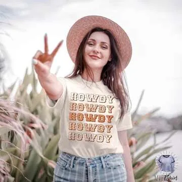 BANGELY Howdy Cowgirl Shirt Women Western Southern Retro Shirt Cute Country Music Graphic Tees Summer Colorful Shirt