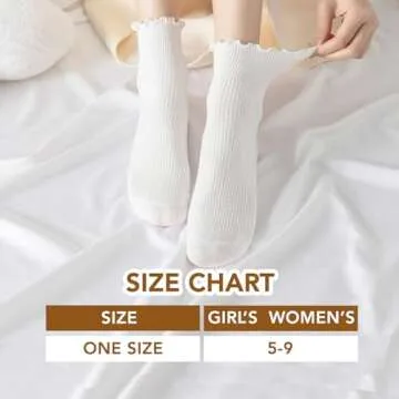 Fandecie 8 Pairs Frilly Socks Women,Ruffle Socks for Girl Women,Cute Ankle Socks for Women,Solid Color Lettuce Edge Comfort Breathable One Size 5-9,White,Black and Grey