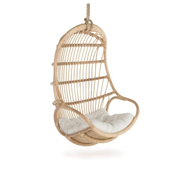 KOUBOO Hanging Rattan Swing Chair with Seat Cushion, Handwoven Natural Rattan Chair, Coastal Home De...