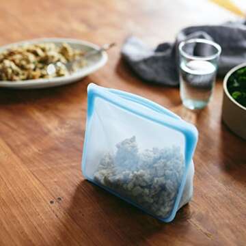 Stasher Silicone Reusable Storage Bag, Stand-Up Mini (Clear) & Silicone Reusable Storage Bag, Sandwich (Aqua) | Food Meal Prep Storage Container