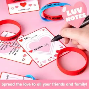 JOYIN 56 Pcs Valentine’s Day Silicone Bracelet with Cards, John 3:16 Rubber Bracelet Valentine Gift, Party Favor Supplies, Classsroom Exchange Prizes, Holiday Reward Gifts