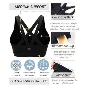 RUNNING GIRL Sports Bra for Women, Criss-Cross Back Padded Strappy Sports Bras Medium Support Yoga Bra with Removable Cups B-Black