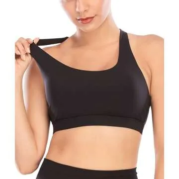 RUNNING GIRL Sports Bra for Women, Criss-Cross Back Padded Strappy Sports Bras Medium Support Yoga Bra with Removable Cups B-Black