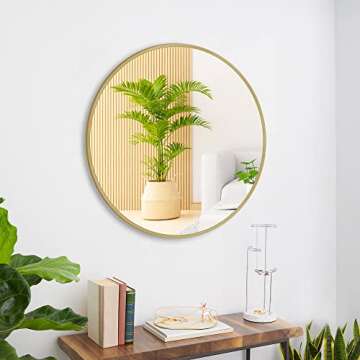 URnicehome Round Mirror 20 Inch Gold Circle Wall Mirror Metal Framed Mirror for Bedroom Bathroom Living Room Entryways Washrooms and More