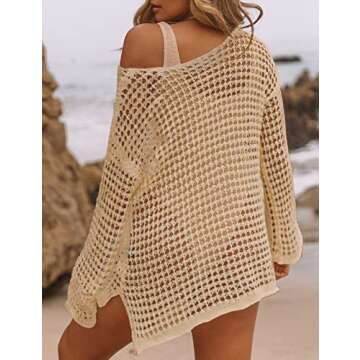 Bsubseach Crochet Cover Ups for Women Sexy Hollow Out Swim Cover Up Knit Summer Outfits Apricot