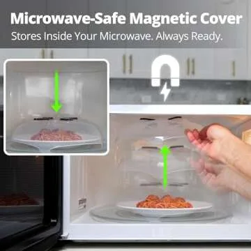 HOVER COVER Magnetic Microwave Splatter Cover, Clear Microwave Cover for Food - Vented & Magnetic, 12-inch, Food Grade Plate Cover, BPA Free - Onyx