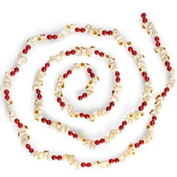 Ornativity Popcorn Cranberry Wooden Garland – Realistic & Rustic Holiday Decor
