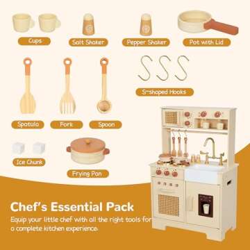 Leeshyah Play Kitchen for Kids, Wooden Play Kitchen Set with Realistic Features, Small Play Kitchen Toy Designed Ideal for Toddlers, for Ages 3+