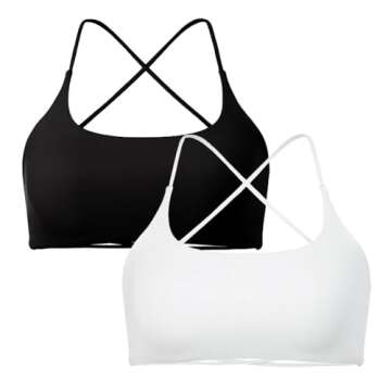 SUUKSESS Women 2 Piece Open Back Sports Bra Pack Strappy Workout Gym Yoga Crops (White & Black, S)