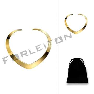 Forleiton High Polished Stainless Steel Necklace Love Choker Heart Shape Women Statement Jewelry (Yellow Gold)