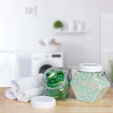 Cornucopia Brands Plastic Hexagon Shaped Jars (4-Pack, 30oz); Value Pack of Containers for Snacks, Gifts and Storage, 2 1/2 Cup Capacity, 5 x 5 x 3 Inches
